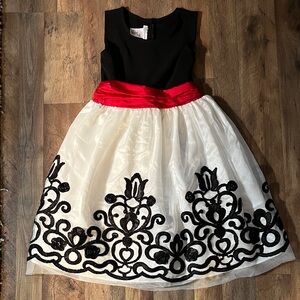 Bonnie Jean girl's black and white formal dress with a red ribbon sash size 16